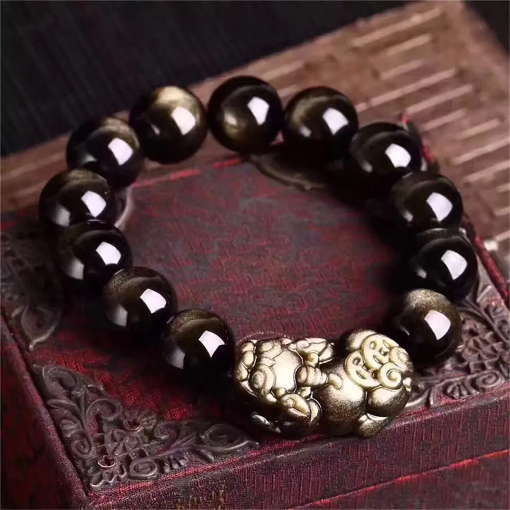 

Wholesale Hand Beaded 5A Natural Golden Obsidian Beads Bracelet Trendy Male and Female Cat's Eye Obsidian Pixiu Charm Bracelets