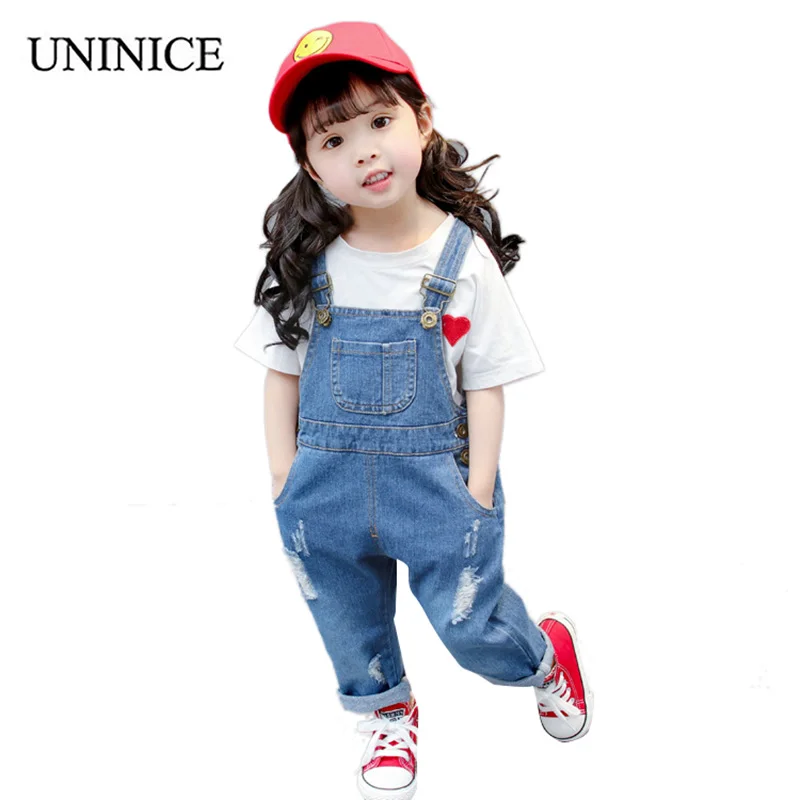 UNINICE Ripper Denim Overalls Children's Spring Girls Jeans Overall