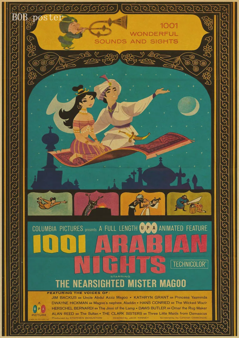 Movie Poster 4 film Mr.Magoo ARABIAN Nights.Home room interior decor art design.