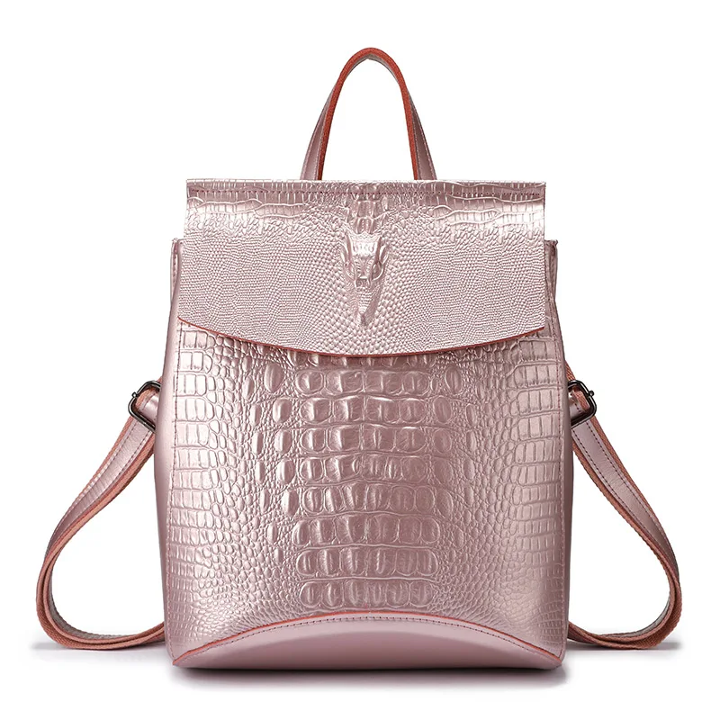 REALER женский рюкзак сплит-кожа, школьный рюкзак для девочек-подростков, модный дизайнерский рюкзак с крокодиловым принтом - Цвет: Розовый