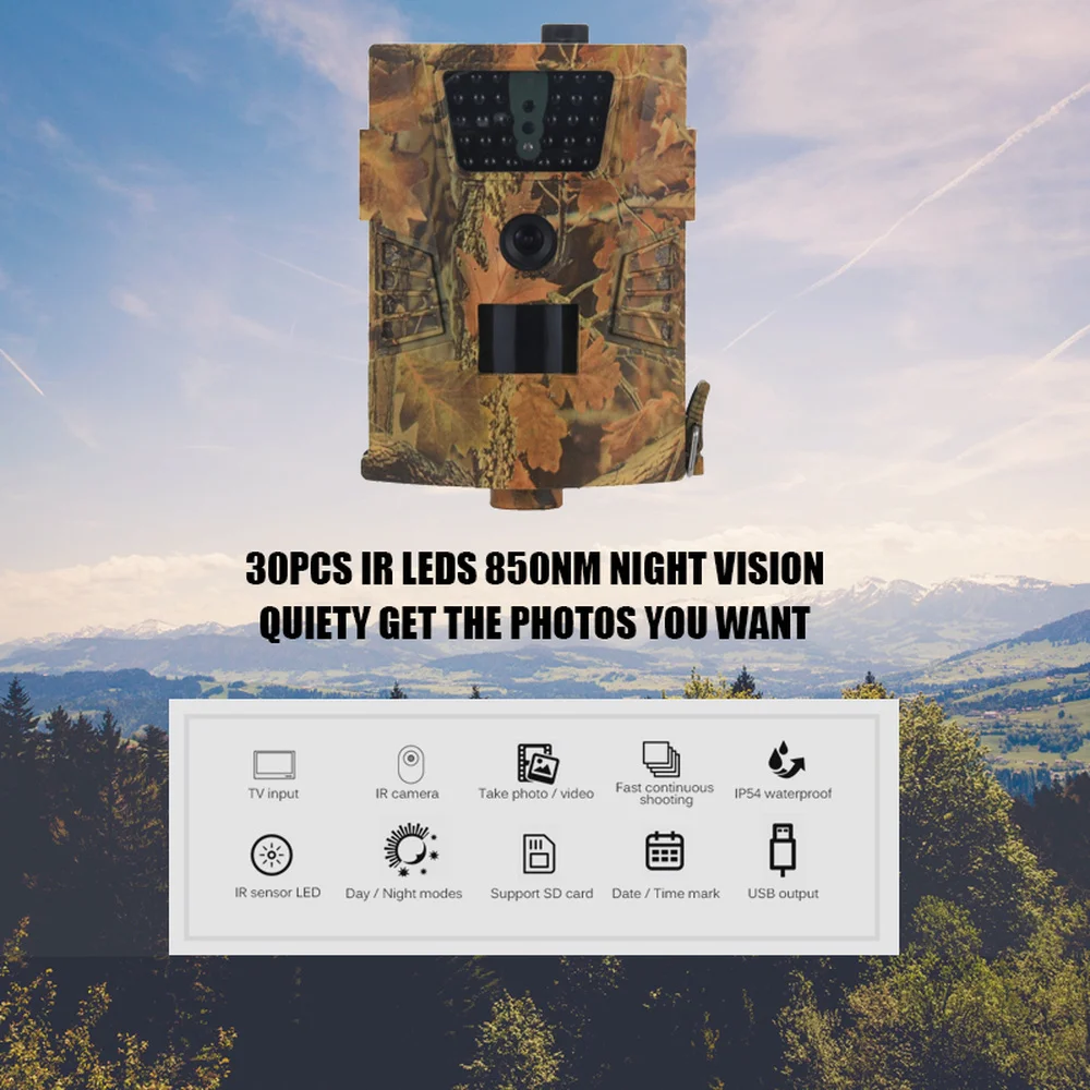 

HT-001B Trail Camera 12MP 1080P Infrared LED Night Vision Hunting Camera IP54 Waterproof GSM 120 Degree Angle Souct Wild Cameras
