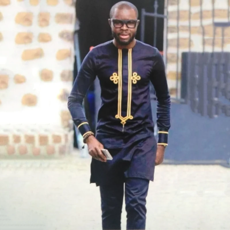 HD dashiki mens top pant 2 pieces set african men clothes 2019 african embroidered clothing for men dashiki shirt with trouser