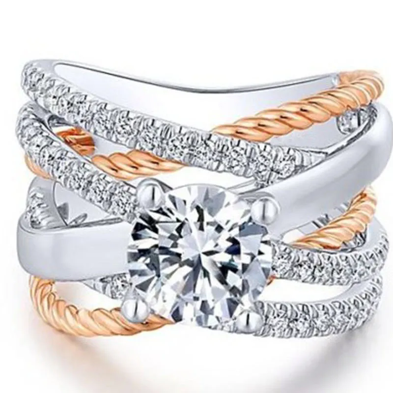 

Multilayer Wide Cross Rings For Women AAA Cubic Zirconia Rose Gold And Silver Color Jewelry Elegant Bague Anillos Mujer Femme