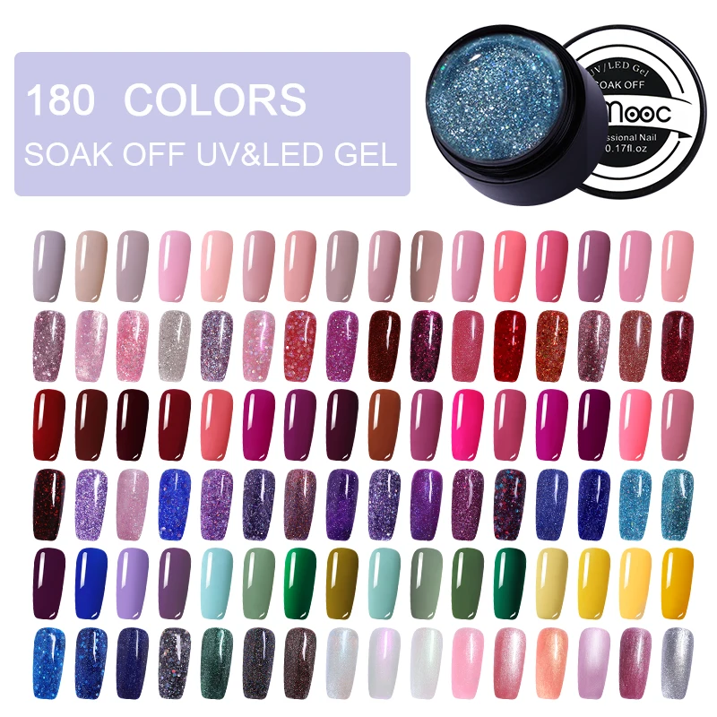 LEMOOC 5ml Glitter Shimmer UV Gel New 2019 Nail Art Tips 180 Colors UV LED Soak Off UV Gel Varnish Nail Gel Polish DIY Manicure