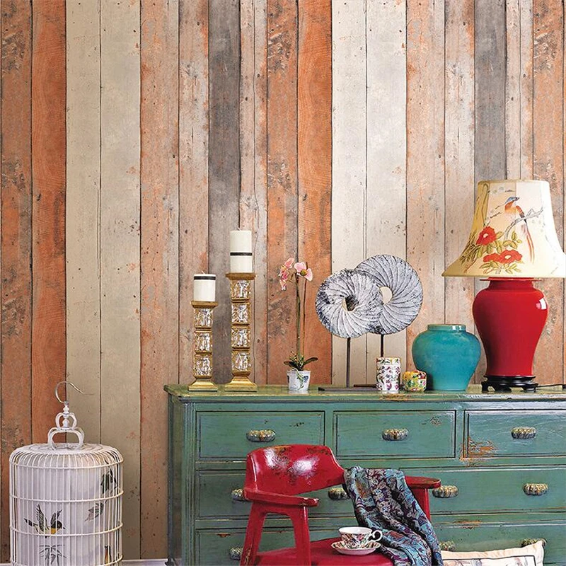 

beibehang Retro Simulation Wood Color Wood Plank Wood PVC Wallpaper Personality Bar Cafe Nostalgic Women's Clothing Wallpaper