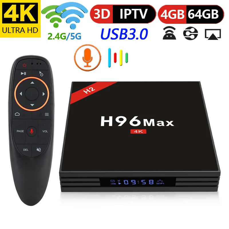 H96 Max H2 4K Smart TV Box RK3328 Quad Core 64bit Mali-450 GPU 4G/64G Android 7.1 2.4G/5.0GHz Wifi IPTV Set Top Box Family TV