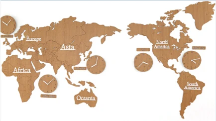 Большая карта мира настенные часы современный европейский стиль круглый деревянный большой деревянный наручные часы, настенные часы немой настенные часы - Цвет: brown with brown-1.8