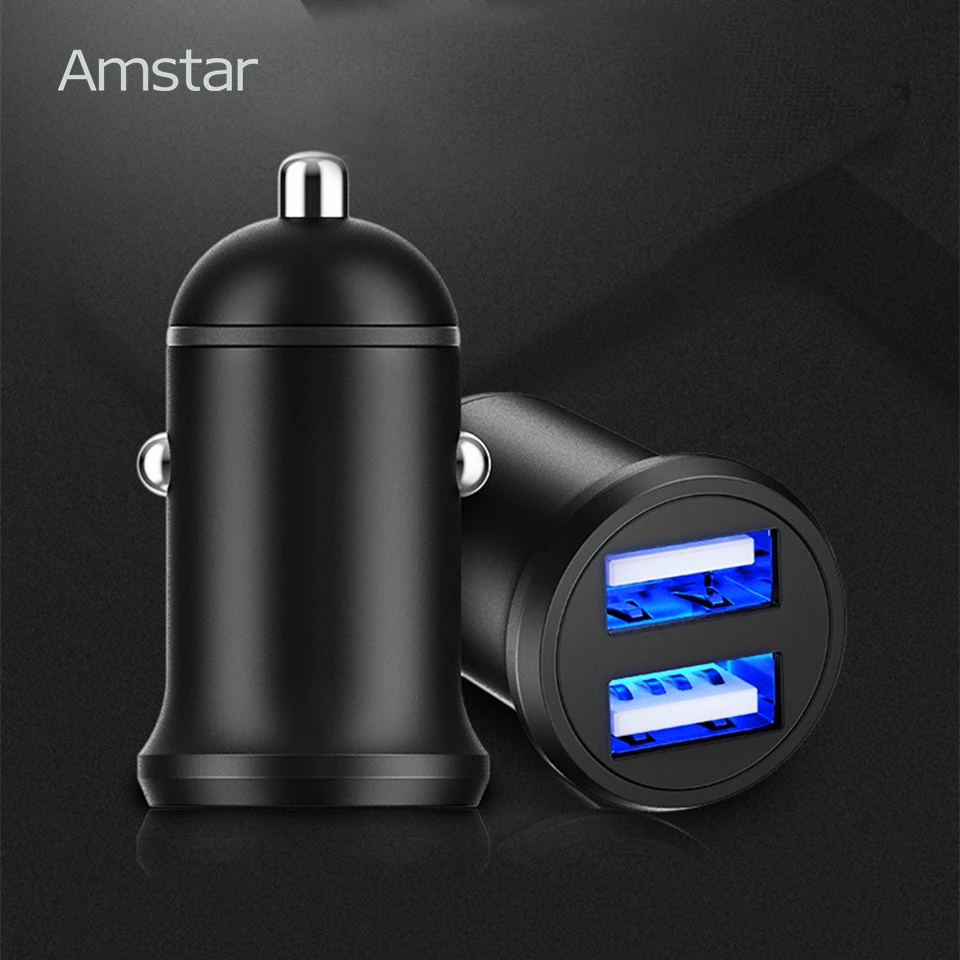 Amstar المزدوج USB سيارة ميني مهايئ شاحن 4.8A سيارة معدنية-شاحن الهاتف المحمول سيارة شاحن يو اس بي السيارات تهمة 24 واط لسامسونج فون