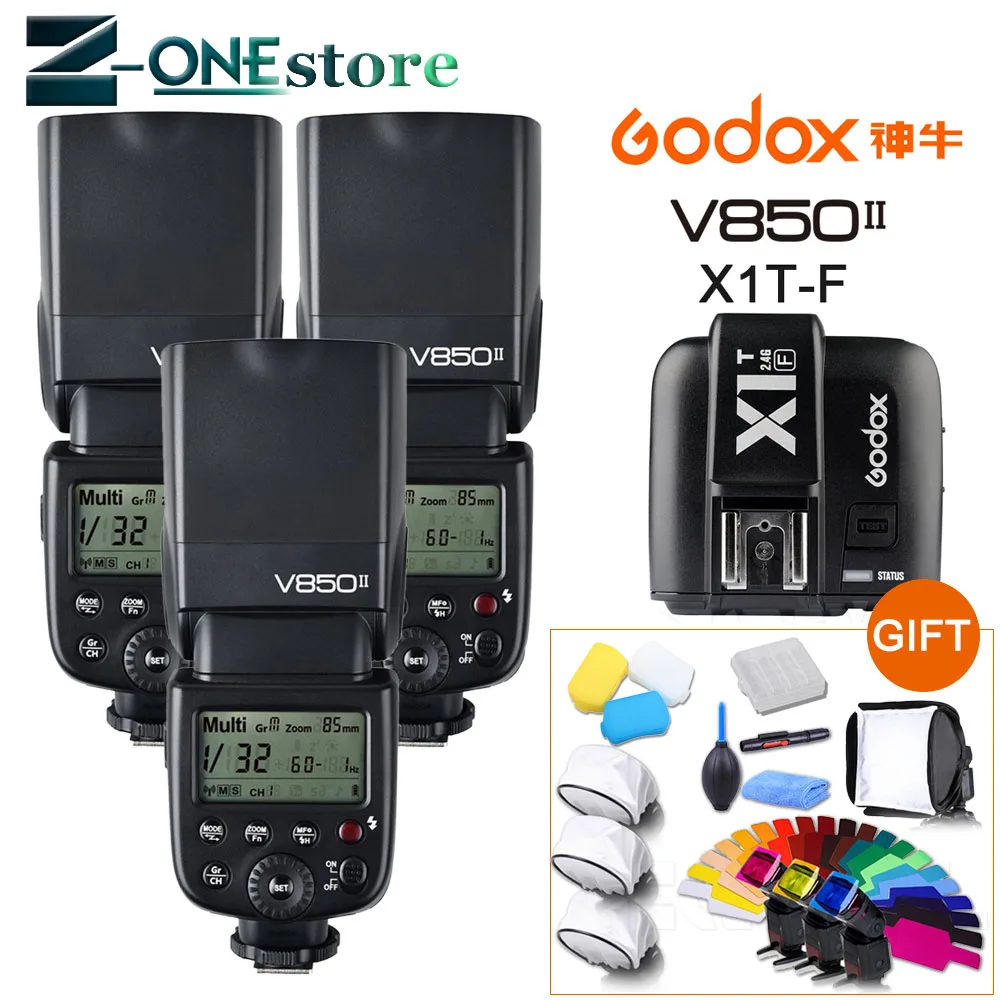 

FREE DHL 3x Godox V850II GN60 HSS 2.4G Wireless X System Flash Speedlite Li-ion battery + X1T-F Transmitter For Fujifilm Fuji