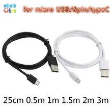 100 шт 25 см 0,5 м 1 м 1,5 м 2 м 3 м длинный белый Быстрый micro USB 8pin typeC type-c usb c Дата-кабель для зарядного устройства для iphone samsung