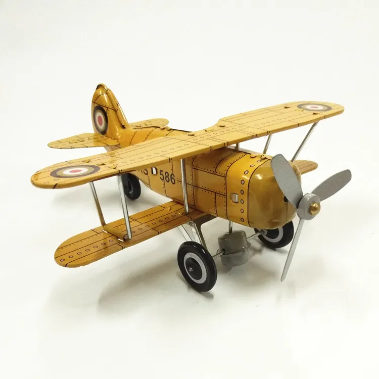 [Funny] взрослая Коллекция Ретро заводная игрушка металлическая Оловянная Вторая мировая война пропеллер истребителя самолет механическая игрушка заводная игрушка подарок - Цвет: Цвет: желтый