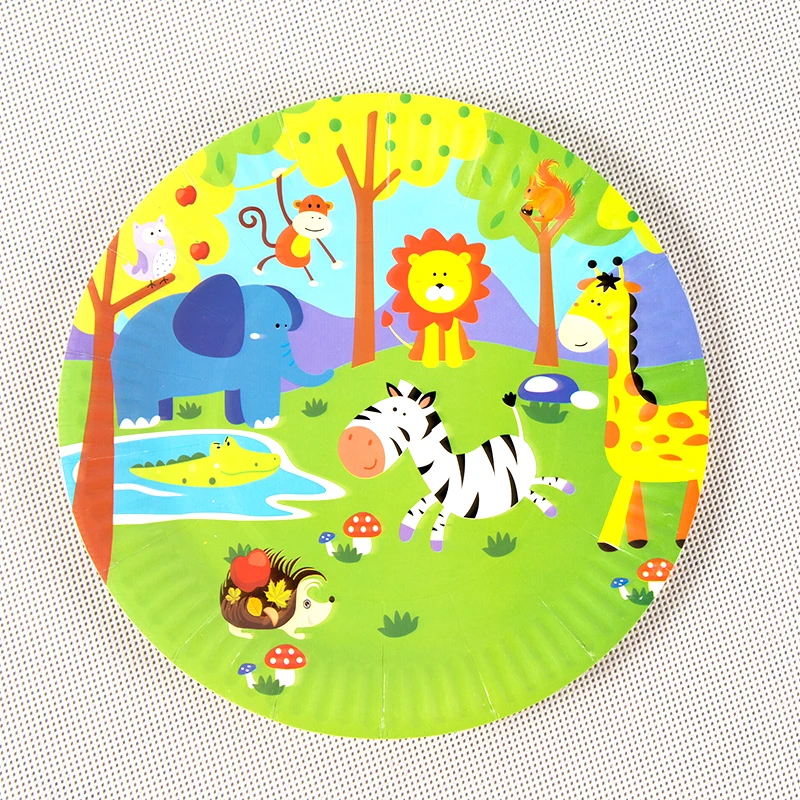 

10pcs/lot Safari Animals paper dishes Jungle Animals theme birthday party supplies Jungle Lion disposable plates paper dishes