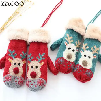 

MISSKY Girls Xmas Winter Gloves Knitted Women Fashion Knitted Winter Warm Gloves Chic Christmas Element Pattern Mittens san0