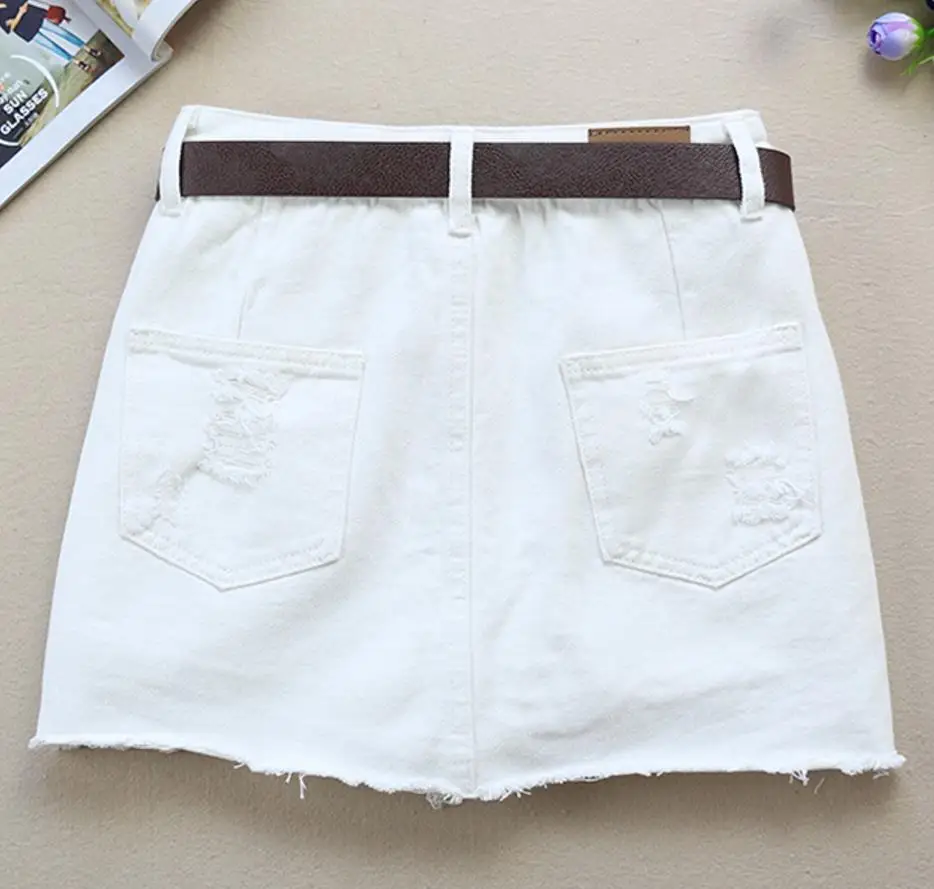 Размера плюс 2XL весенне-летний стиль сплошной цвет Джинсовая юбка для женщин, дырками эластичные удобные джинсовая мини-юбка анти