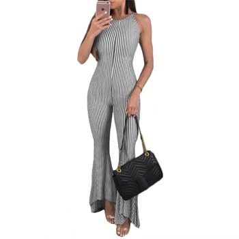 

Women Jumpsuits Striped sexy backless Off Shoulder bandage slim summer jumpsuits long flared pants Trousers newest 2018 overalls
