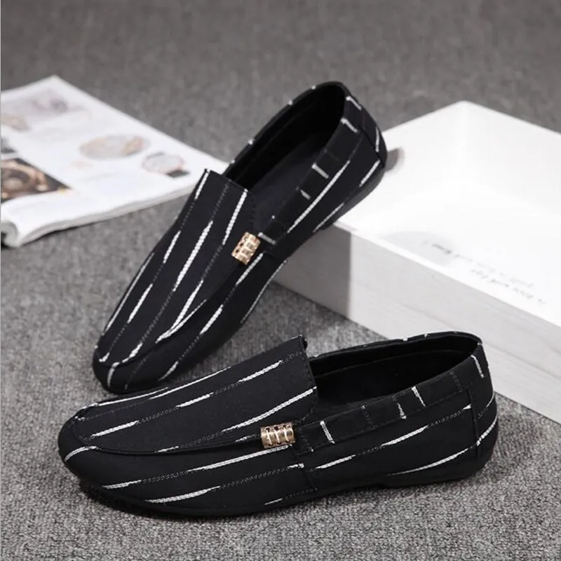 Men Black Loafer Shoes Trendy Canvas Slip on Loafers Vintage Style Men ...