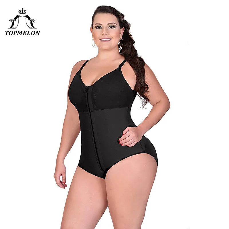 

TOPMELON S-6XL lingerie Women Body Shaper Plus Size Front Zipper Tummy Trimmer Bodyshaper Black Beige Slimming Underwear