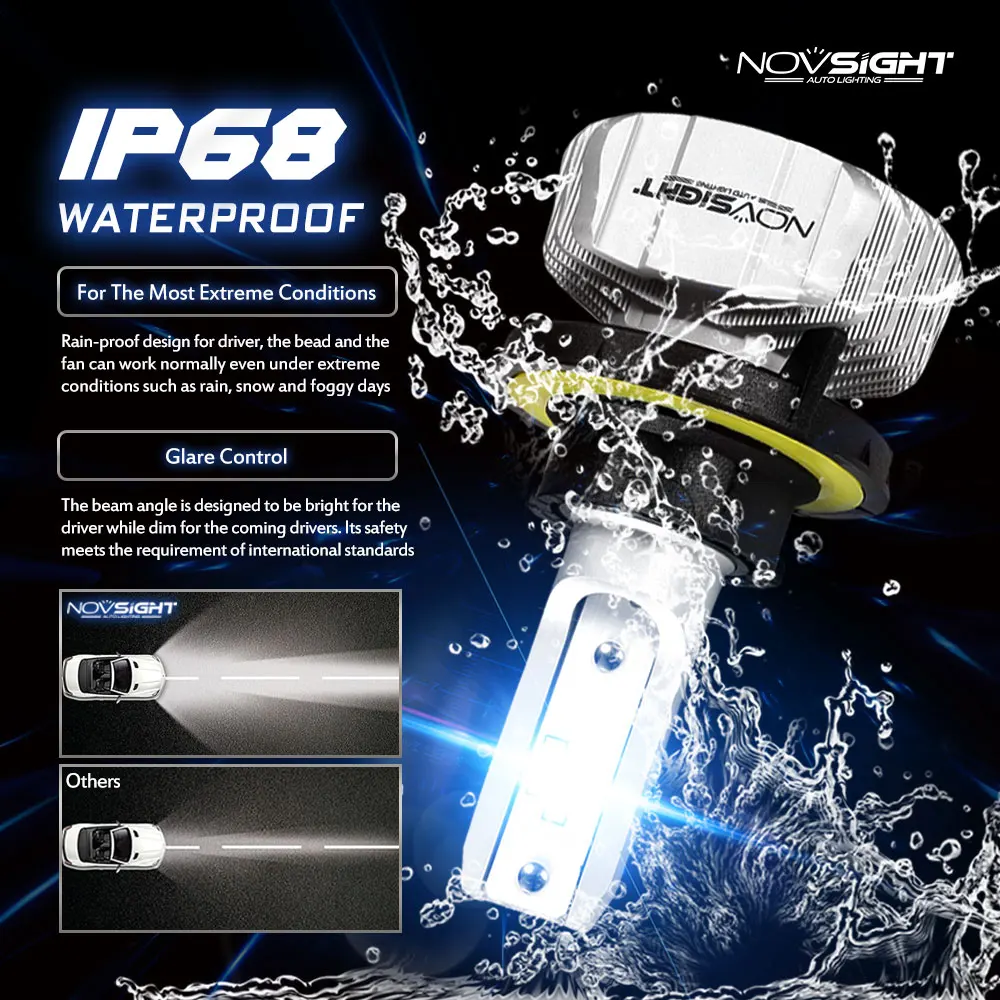 NOVSIGHT 2 шт. H7 светодиодный фар автомобиля лампы 10000LM 50 Вт авто фары 6500 к белый CSP
