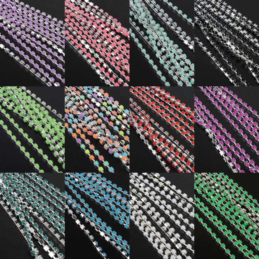 

New sale Acrylic Rhinestone chain SS12 Silver claw chains 12 Colors 10yards for Garment free shipping