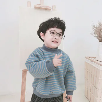 

Autumn Winter New Korean Children Pinstripe Fleece Hoodies Sweatshirts for Baby Boys Girls Pure Cotton Thicken Jacket 2-7 Years