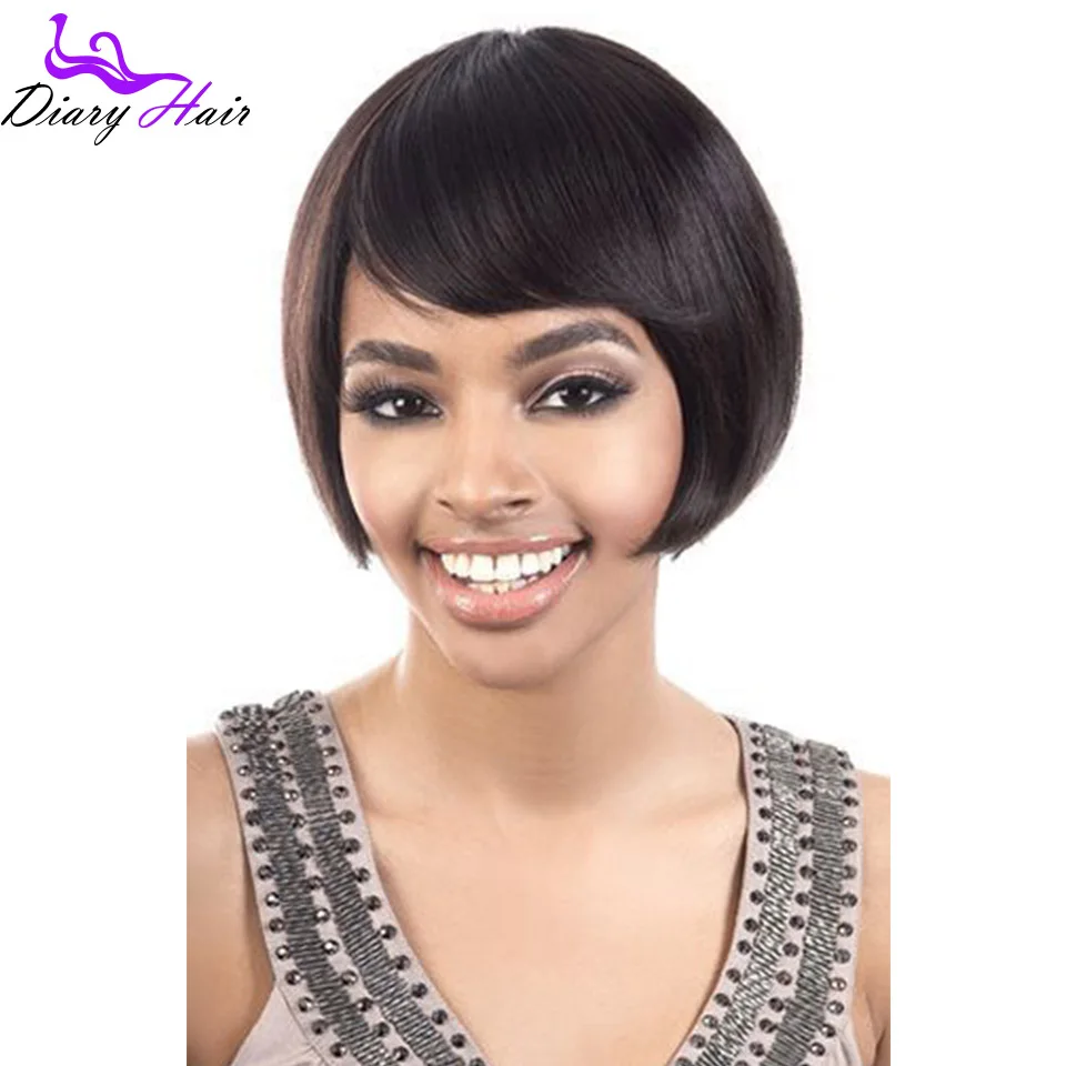 Brazilian Straight Short Human Hair Bob Cheap Wigs No Lace Layered