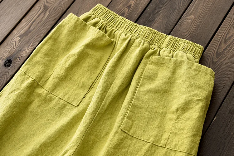 LZJN Baggy Pantalon Women Loose Ankle length Pants Linen Wide Leg Ladies Casual Sand Wash Summer Cool Baggy Trousers with Pocket (13)