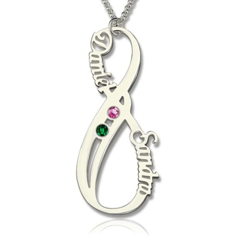 Personalized Vertical Infinity Pendant Names Necklace with Birthstones 925 Sterling Silver Necklace For Women Endless Love Personalized Vertical Infinity Pendant Names Necklace with Birthstones 925 Sterling Silver Necklace For Women Endless Love