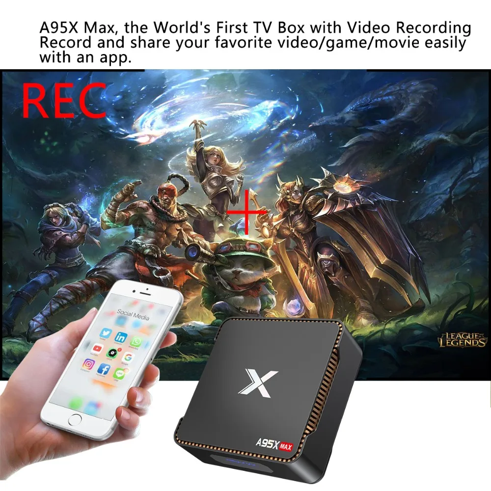 Android Smart tv Box A95X MAX Amlogic S905X2 4 Гб ОЗУ 64 Гб ПЗУ Запись Видео Android 8,1 комплект верхней коробки 2,4 г и 5 ГГц двойной Wi-Fi BT4.2