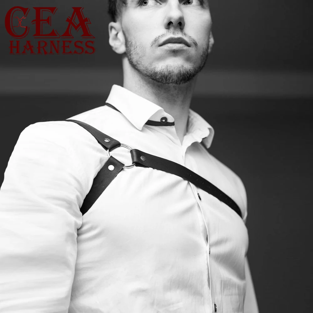 

CEA.HARNESS Role Play Men Body Straps Adjusable PU Leather Belt Punk Shoulder Sculpting Sexy Ring Suspenders Harness