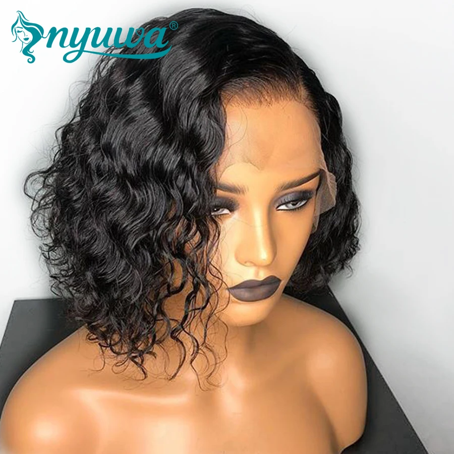 NYUWA Full Lace Human Hair Wigs Short Water Wave Full Lace Wigs Pre