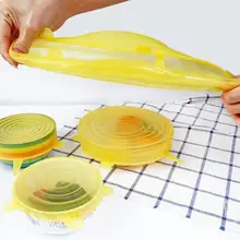 6 шт Силиконовые растягивающиеся многоразовые крышки герметичные пищевые обертывания крышки сохраняют свежесть уплотнения эластичные обертывания крышки кухонная посуда