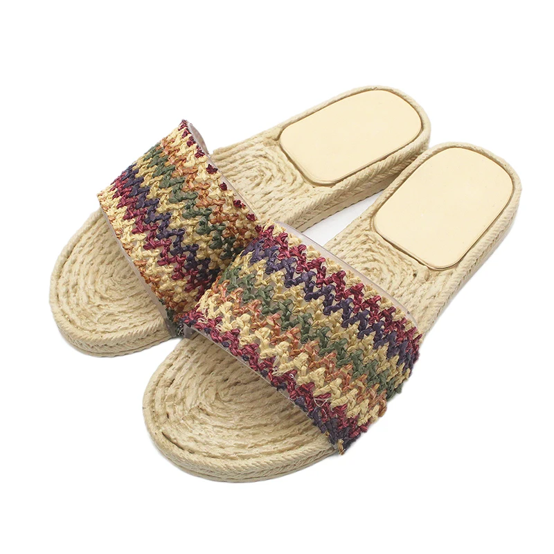 Colorful straw knitted comfort sandals woman famous brand handmade