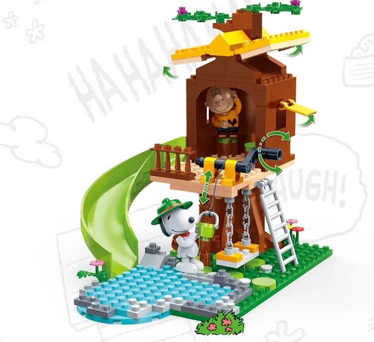 BanBao 7515 Hot Sale Snoopy IP Peanuts Figure Tree House with Slide Building Blocks Toys For Children Educational Model Bricks