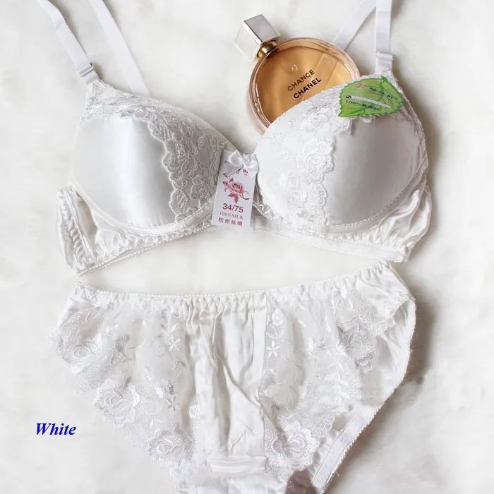 100% silk fresh lace embroidery bra set,100% natural silk bra&brief sets,pure silk double faced health underwear with wire plus size bra and panty sets