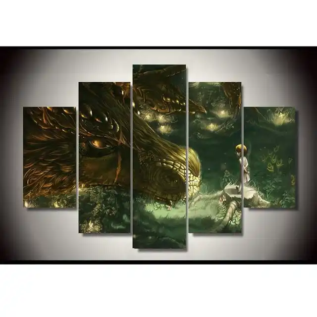 5 Piece Hd Spirit Dragon Tumblr Dinosaur Cartoon Paintings Wall