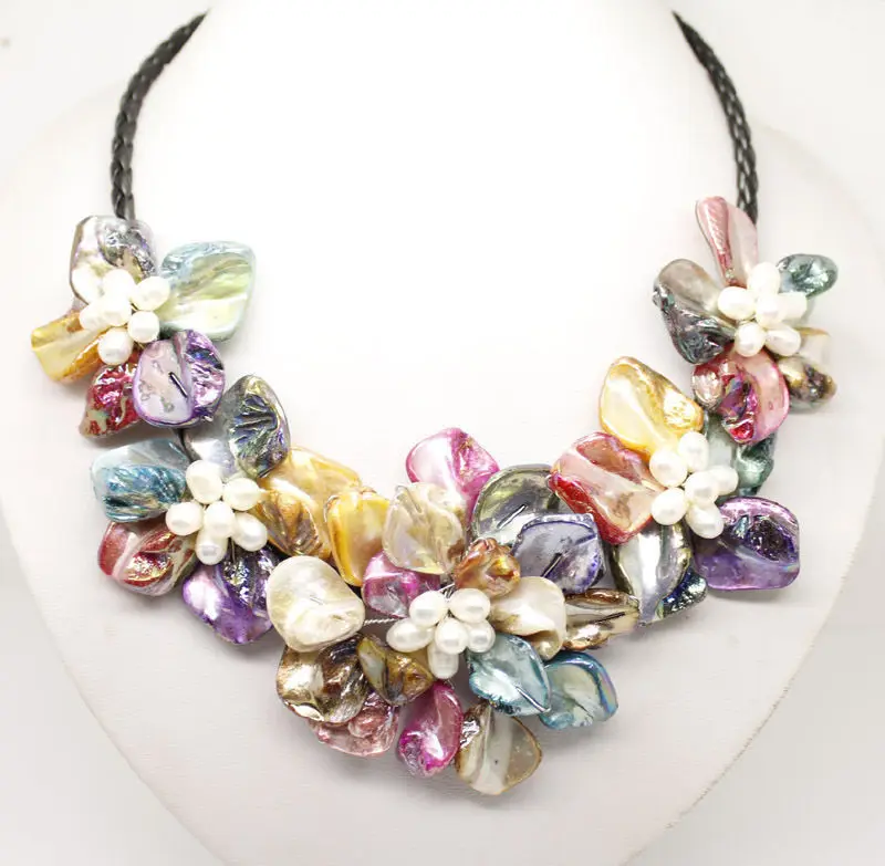Натуральный белый жемчуг и ожерелья из разноцветных камней жемчуг 5 цветок кулон ожерелье длинные 18 дюймов