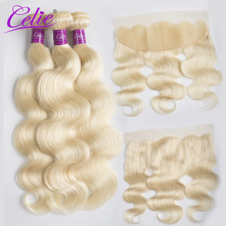 

Celie Hair Brazilian Body Wave 613 Blonde Bundles with Frontal Remy Human Hair 3 Bundles With 13*4 Lace Frontal For Hair Salon