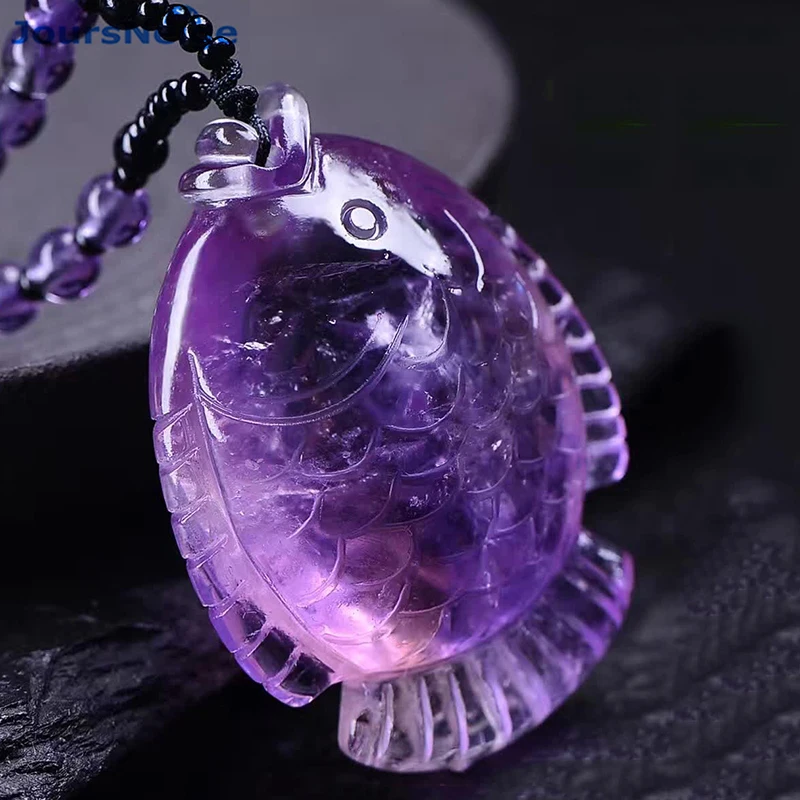 Wholesale Purple Natural Crystal Pendants Hand Carved Fish Pendant Sweater Chain Beautiful Necklace Lucky for Women Men Jewelry Wholesale Purple Natural Crystal Pendants Hand Carved Fish Pendant Sweater Chain Beautiful Necklace Lucky for Women Men Jewelry