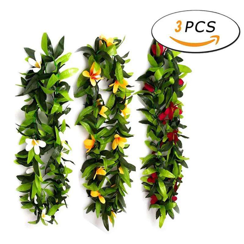

3pcs Hawaiian Artificial Flowers Garland Necklace Butterfly Leaf Flower Leis Leaf Party Hawaiian Pool Party Decorations