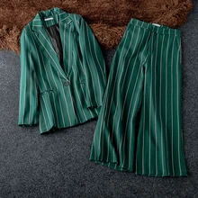 Fashion Office Lady Blazer Women Wide Leg Pant 2019 New Sale One Button Stylish Suit 2 Piece Set For Woman Slim Suits Pants Sets
