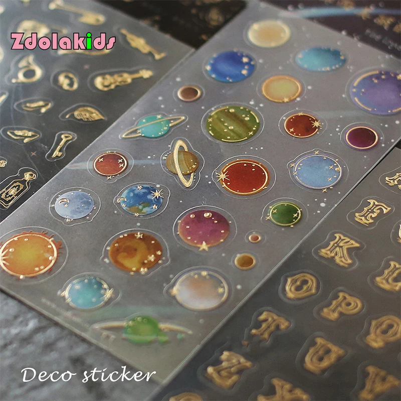 

Bronzing stickers Retro Star Universe Stationery Stickers Crystal Flowers Decoration Planner Diary Scrapbooking Deco Memo Pad