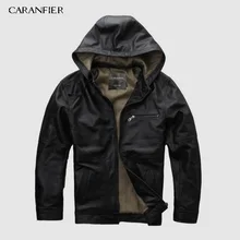 CARANFIER Новинка Мужская Черная куртка с капюшоном из натуральной коровьей кожи Натуральная воловья кожа Повседневная зимняя русская куртка DHL