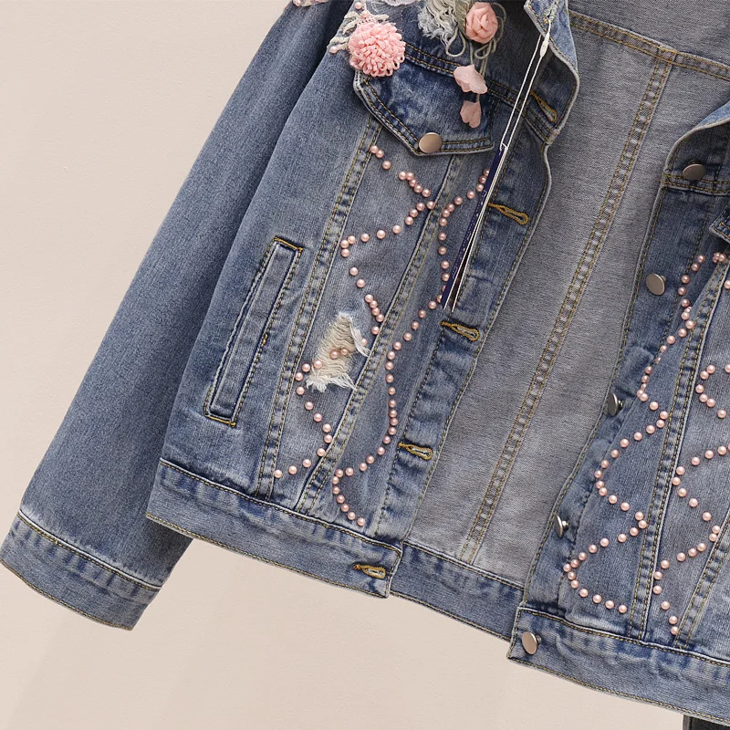 Neploe/ осеннее женское Ковбойское короткое джинсовое пальто с длинными рукавами и вышитым 3D цветком Модная Джинсовая куртка 53911