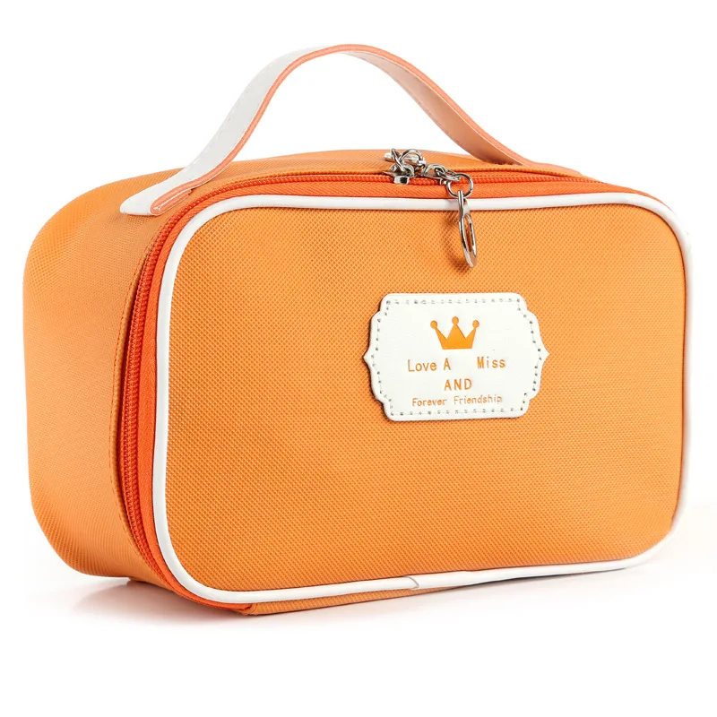 Горячая модная Нейлоновая Сумочка для макияжа против большой емкости Сумочка чистая цветная Косметика сумка - Цвет: Оранжевый