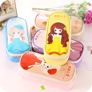 

Cute Girl Pencil Case PU Leather Pen Bag Kawaii Stationery Pencil Box Lovely Design Pencil Bag Flowers Girl Pen Pouch Organizer