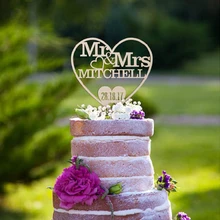 Пользовательские Mr& Mrs фамилия и дата свадебный торт Топпер с сердцем персонализированные деревенский Романтический Деревянный Свадебный декор
