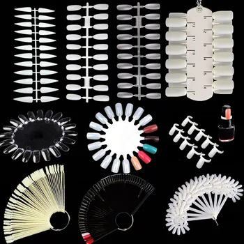 

False Nail Varied Style Optional Exercise Display 12/24/32/50Pcs Fake Nail Rack Fan Shaped Practice Buckle Ring Manicure Tools