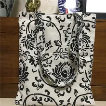 YILE хлопковая льняная хозяйственная сумка через плечо экологический многоразовый мешок с принтом черный большой цветочный мотив 17213-4