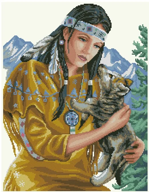 cs-2040 Cross Stitch Kit Beauty and Beast Indian Lady Woman Girl and Wolf Cub luca-s luca