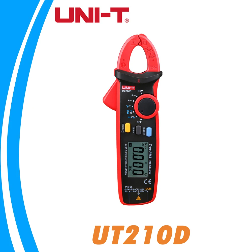 

UNI-T UT210D Digital Clamp Meter Temperature Measurement Clamp Multimeter AC/DC Current Voltage Resistance Range Multimeter
